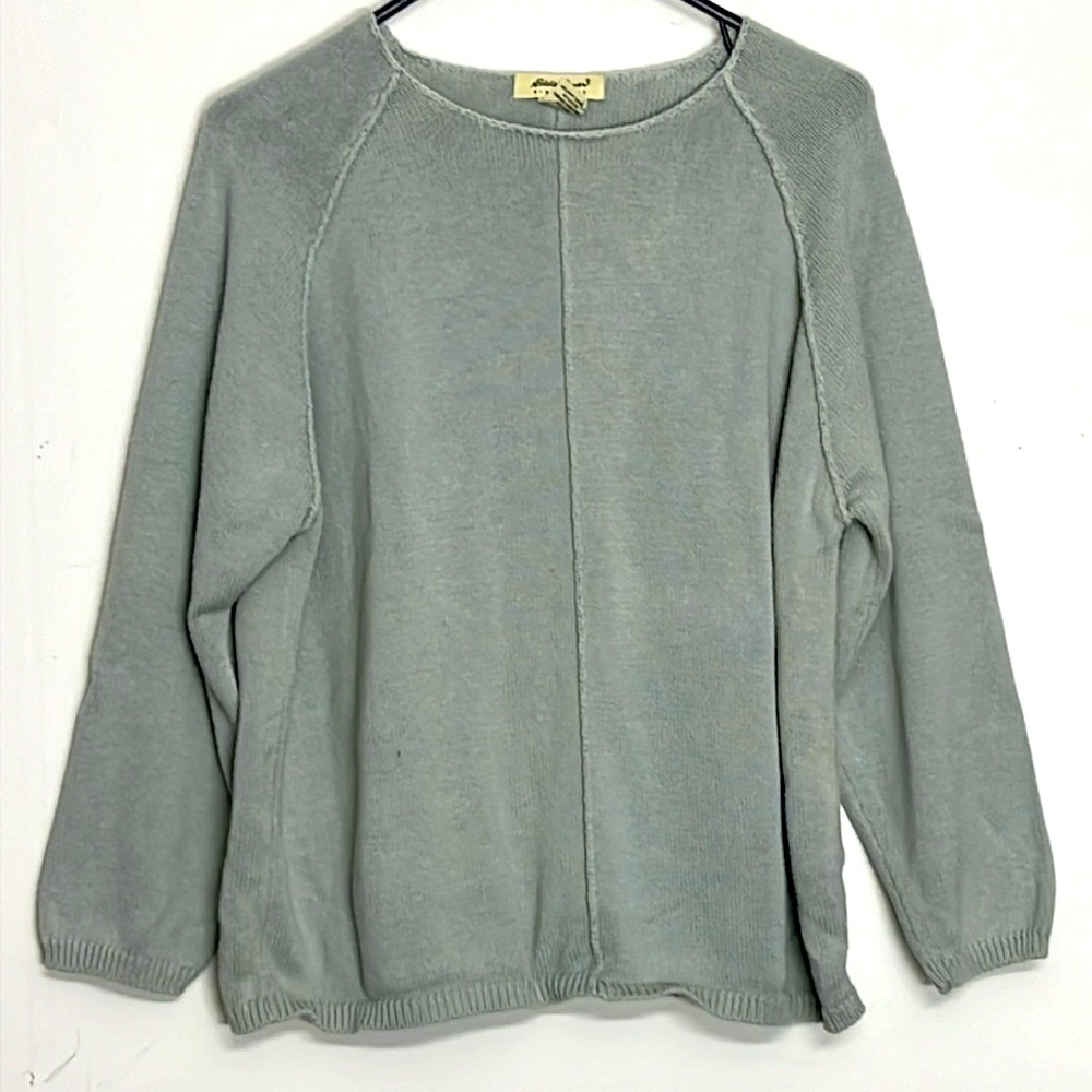🌞 Eddie Bauer gray long sleeves boat neck sweater inside out look women MP